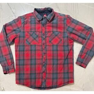 VTG Quiksilver Men's Red Grey Plaid Quilted Lined Flannel Jacket Size M #152